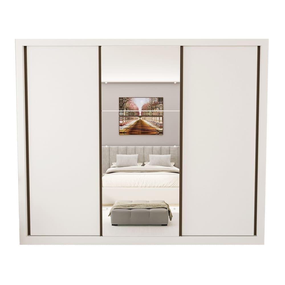 Guarda Roupa 3 Portas De Correr Com Espelho Central 6 Gavetas Nápoli Minastex Branco - 4