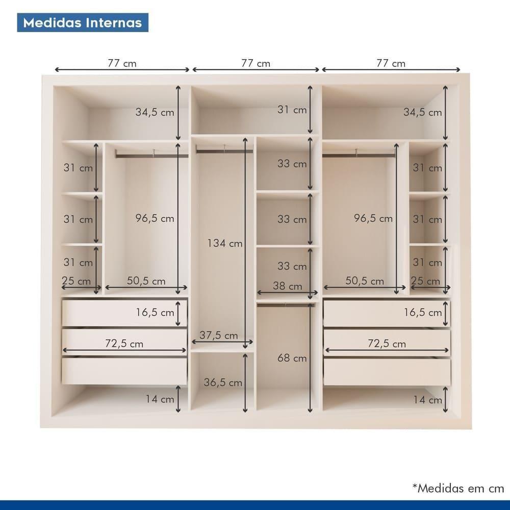 Guarda Roupa 3 Portas De Correr Com Espelho Central 6 Gavetas Nápoli Minastex Branco - 7