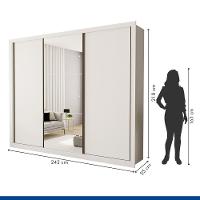 Guarda Roupa 3 Portas De Correr Com Espelho Central 6 Gavetas Nápoli Minastex Branco - 3