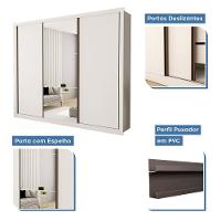 Guarda Roupa 3 Portas De Correr Com Espelho Central 6 Gavetas Nápoli Minastex Branco - 9