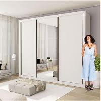 Guarda Roupa 3 Portas De Correr Com Espelho Central 6 Gavetas Nápoli Minastex Branco - 10