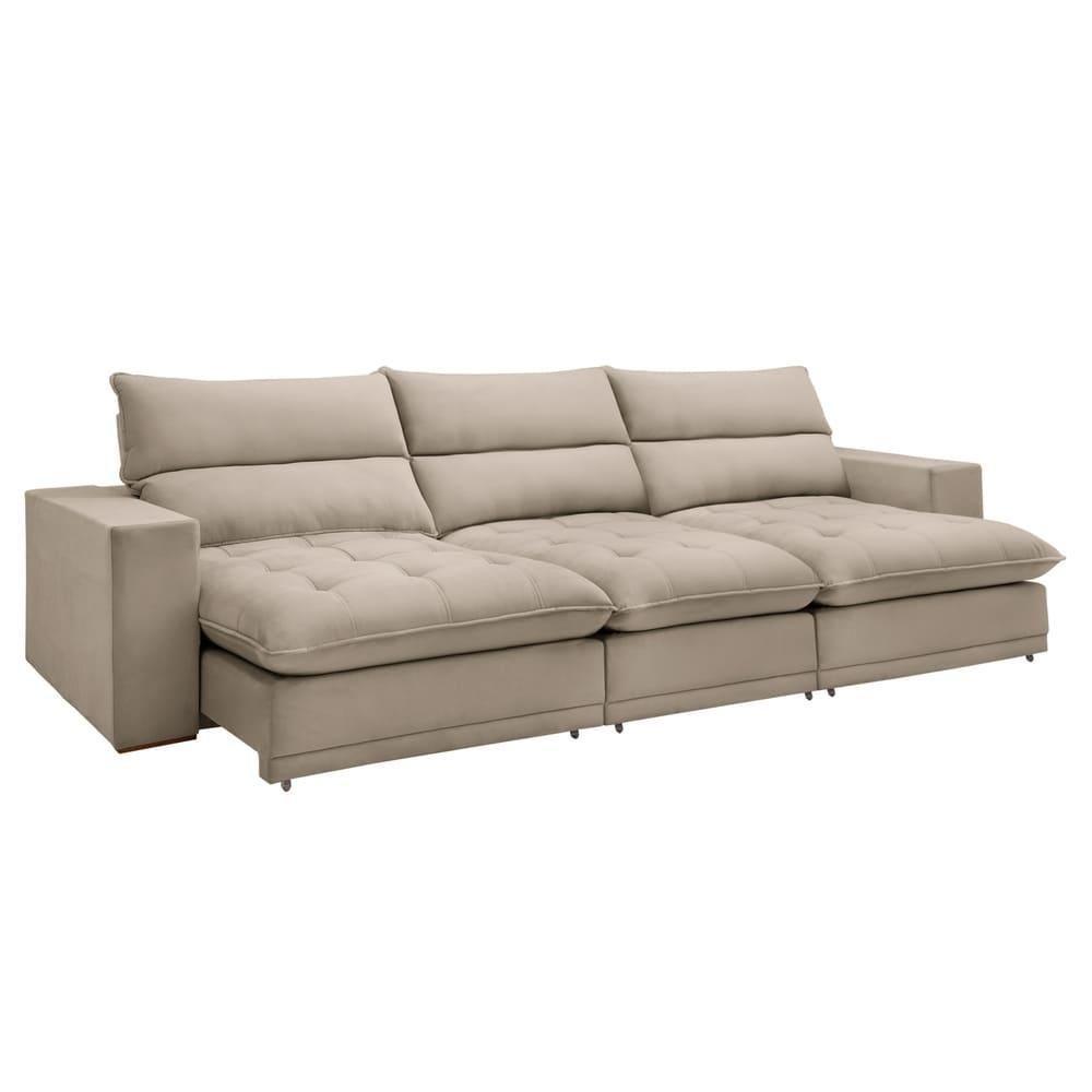 Sofá Retrátil E Reclinável Martinho Boucle Bege 4,10m - 1