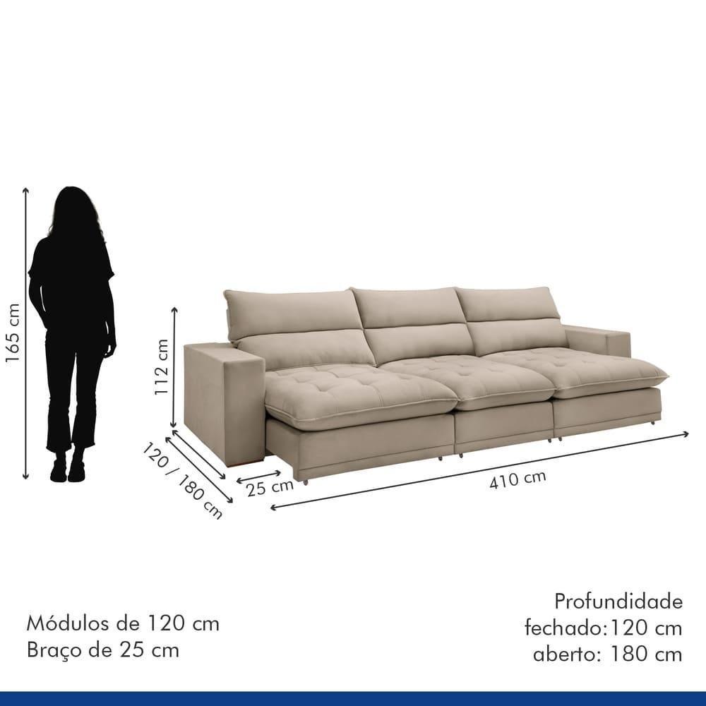 Sofá Retrátil E Reclinável Martinho Boucle Bege 4,10m - 3