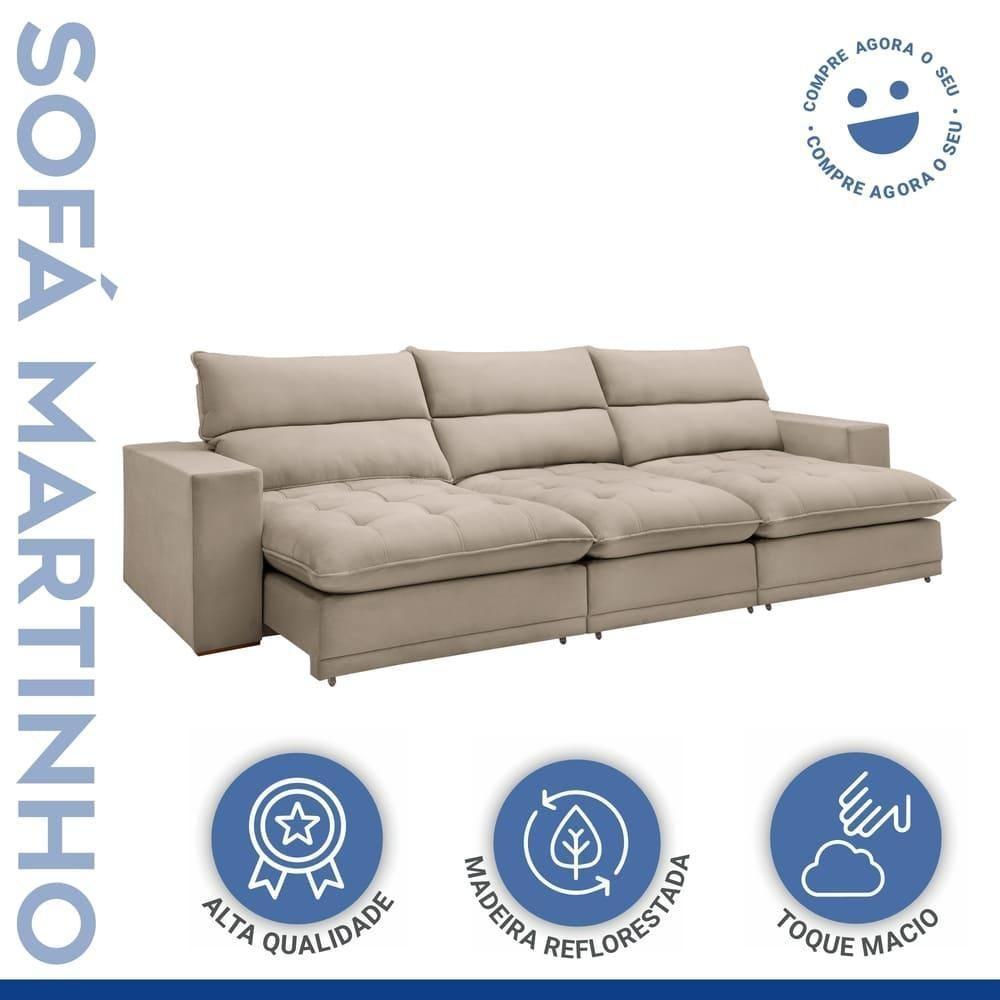 Sofá Retrátil E Reclinável Martinho Boucle Bege 4,10m - 4