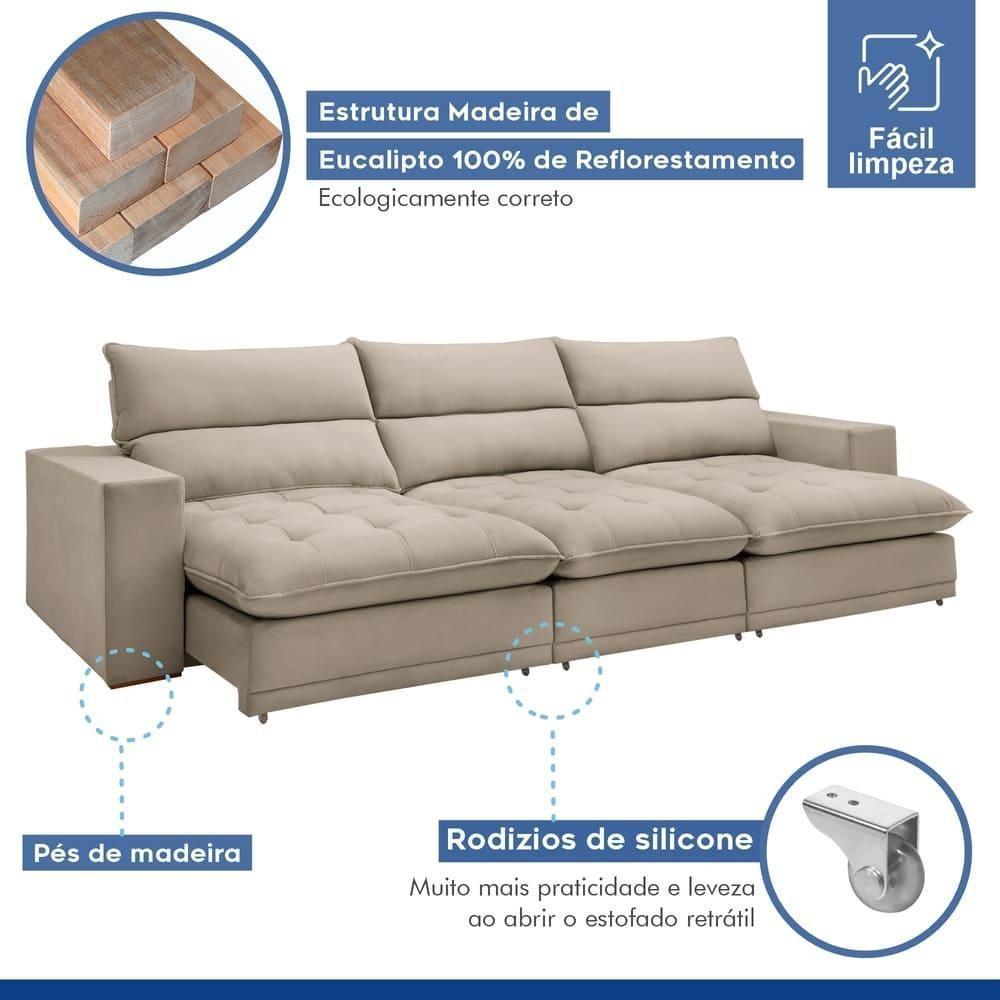 Sofá Retrátil E Reclinável Martinho Boucle Bege 4,10m - 5
