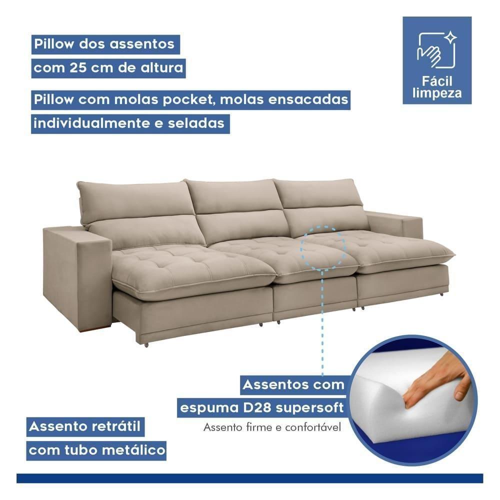 Sofá Retrátil E Reclinável Martinho Boucle Bege 4,10m - 7