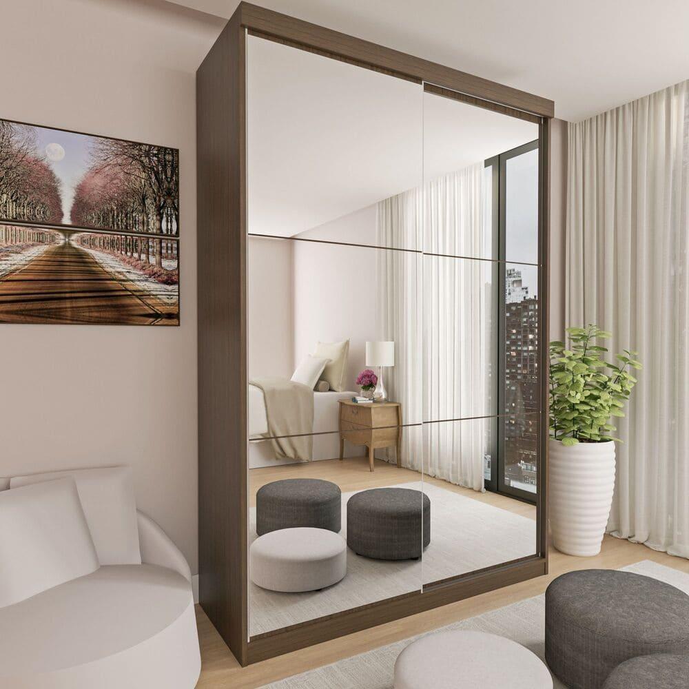 Guarda Roupa 2 Portas De Correr Com Espelho 2 Gavetas Lila Minastex Freijó - 2