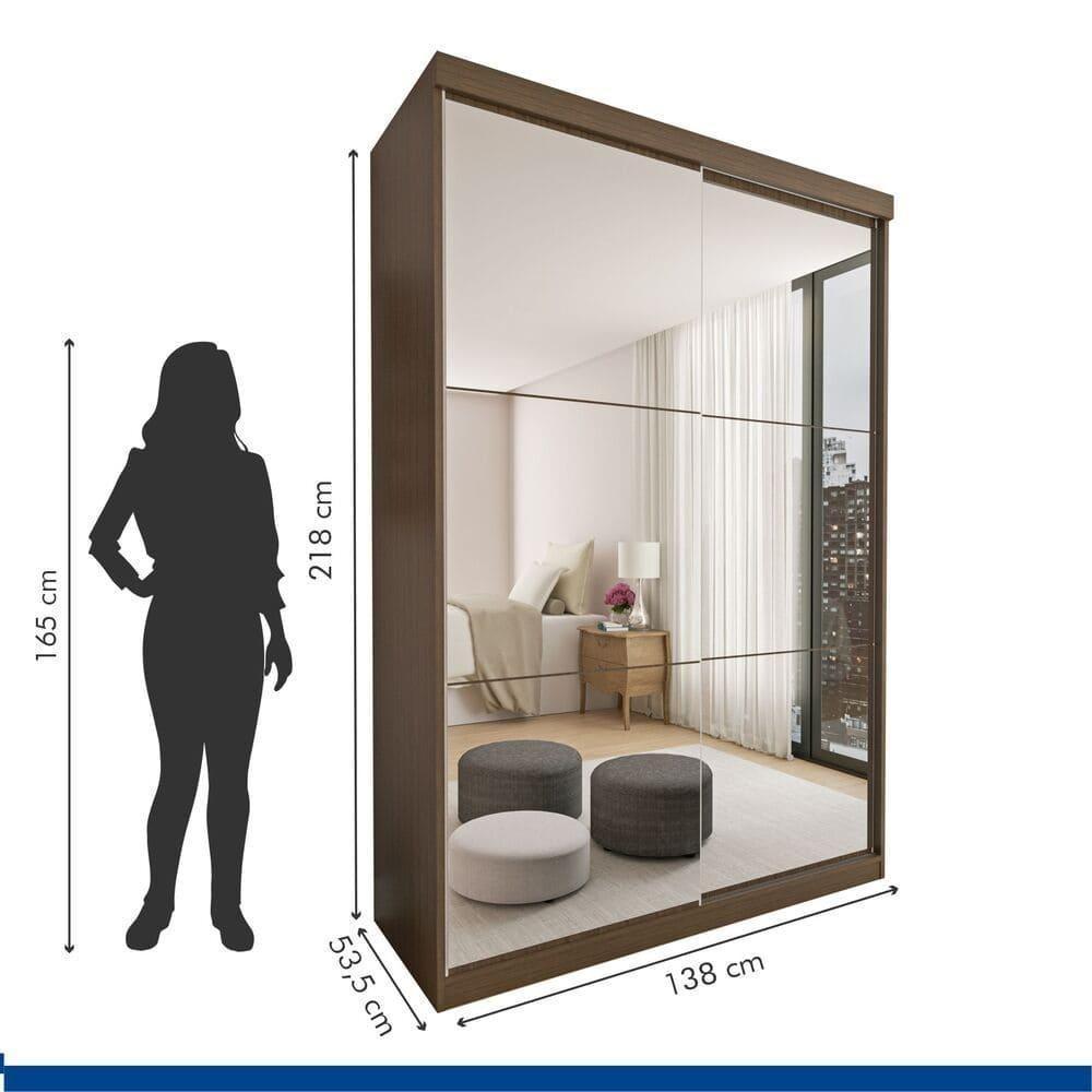 Guarda Roupa 2 Portas De Correr Com Espelho 2 Gavetas Lila Minastex Freijó - 3