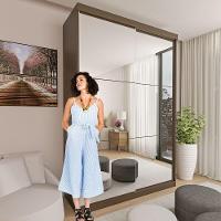 Guarda Roupa 2 Portas De Correr Com Espelho 2 Gavetas Lila Minastex Freijó - 9