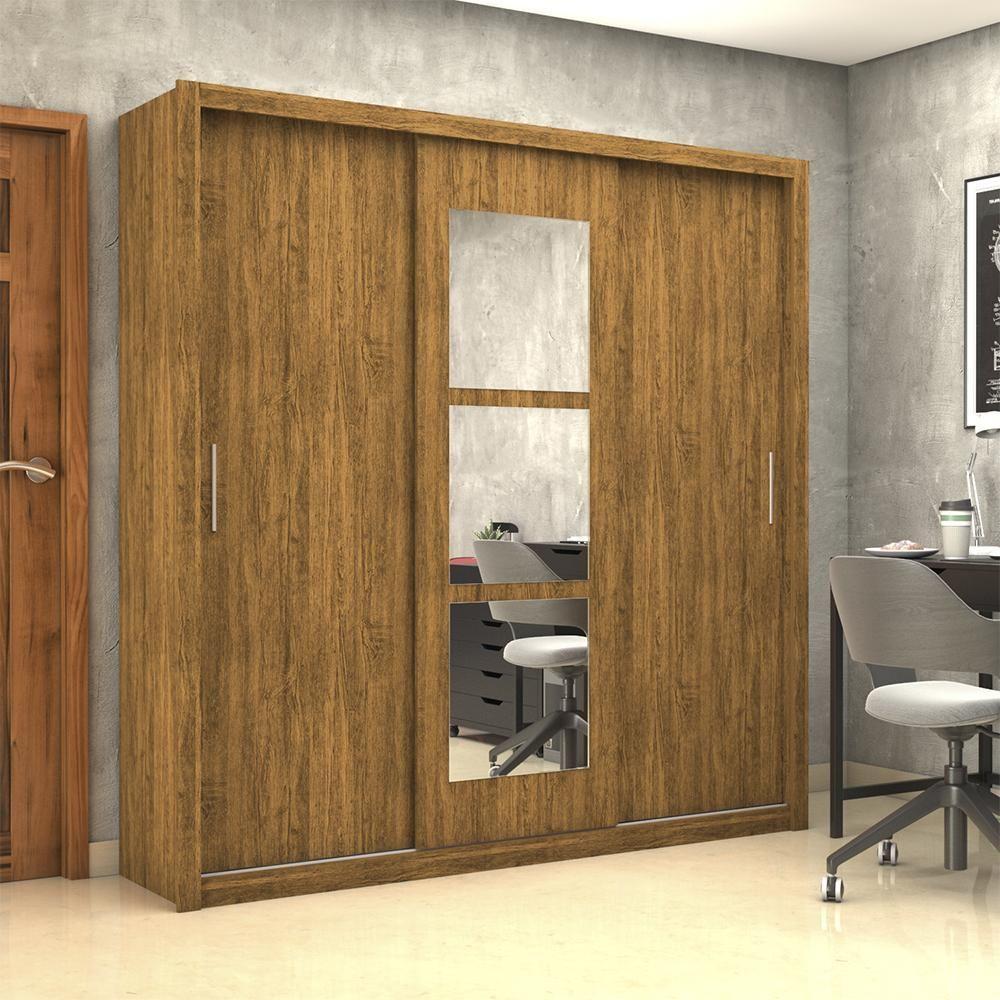 Guarda Roupa Roupeiro Clarice 3 Portas De Correr Com Espelho Central 4 Gavetas Carioca Cinamomo - 2