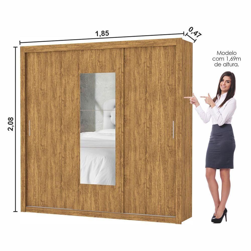 Guarda Roupa Roupeiro Clarice 3 Portas De Correr Com Espelho Central 4 Gavetas Carioca Cinamomo - 7