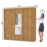 Guarda Roupa Roupeiro Clarice 3 Portas De Correr Com Espelho Central 4 Gavetas Carioca Cinamomo - 7