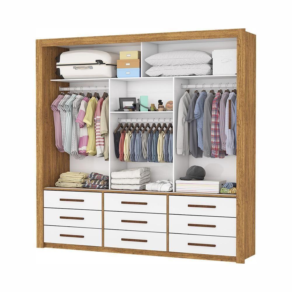 Guarda Roupa Roupeiro Anjos 3 Portas De Correr Com Espelho Central 9 Gavetas Carioca Cinamomo Branco - 3