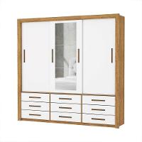 Guarda Roupa Roupeiro Anjos 3 Portas De Correr Com Espelho Central 9 Gavetas Carioca Cinamomo Branco - 1