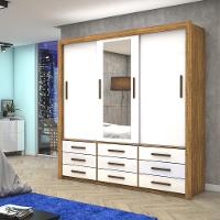 Guarda Roupa Roupeiro Anjos 3 Portas De Correr Com Espelho Central 9 Gavetas Carioca Cinamomo Branco - 2