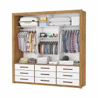 Guarda Roupa Roupeiro Anjos 3 Portas De Correr Com Espelho Central 9 Gavetas Carioca Cinamomo Branco - 3