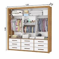 Guarda Roupa Roupeiro Anjos 3 Portas De Correr Com Espelho Central 9 Gavetas Carioca Cinamomo Branco