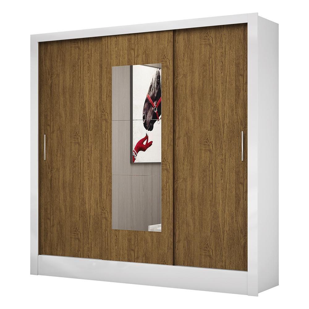 Guarda Roupa Roupeiro Dubai 3 Portas De Correr Com Espelho Central 3 Gavetas Carioca Branco Cinamomo - 1