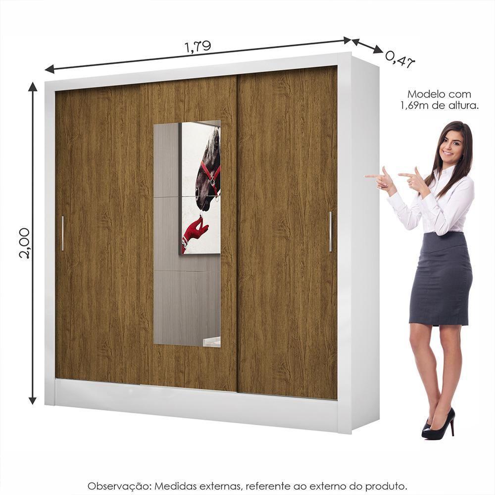 Guarda Roupa Roupeiro Dubai 3 Portas De Correr Com Espelho Central 3 Gavetas Carioca Branco Cinamomo - 3
