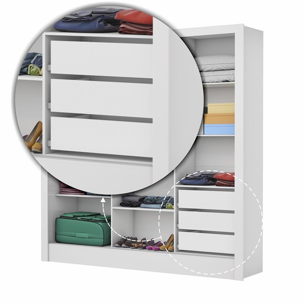 Guarda Roupa Roupeiro Dubai 3 Portas De Correr Com Espelho Central 3 Gavetas Carioca Branco Cinamomo - 7