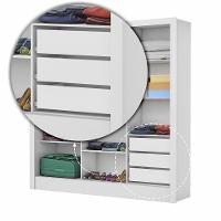 Guarda Roupa Roupeiro Dubai 3 Portas De Correr Com Espelho Central 3 Gavetas Carioca Branco Cinamomo - 7