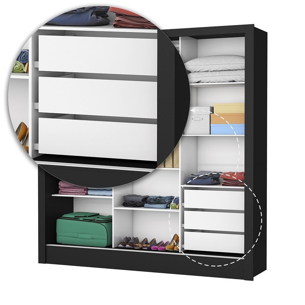 Guarda Roupa Roupeiro Santiago Plus 3 Portas De Correr Com Espelho Central 3 Gavetas Carioca Preto Cinamomo - 7