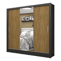 Guarda Roupa Roupeiro Santiago Plus 3 Portas De Correr Com Espelho Central 3 Gavetas Carioca Preto Cinamomo - 1