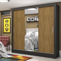 Guarda Roupa Roupeiro Santiago Plus 3 Portas De Correr Com Espelho Central 3 Gavetas Carioca Preto Cinamomo - 2