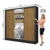 Guarda Roupa Roupeiro Santiago Plus 3 Portas De Correr Com Espelho Central 3 Gavetas Carioca Preto Cinamomo - 3