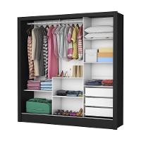 Guarda Roupa Roupeiro Santiago Plus 3 Portas De Correr Com Espelho Central 3 Gavetas Carioca Preto Cinamomo