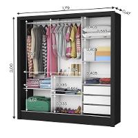 Guarda Roupa Roupeiro Santiago Plus 3 Portas De Correr Com Espelho Central 3 Gavetas Carioca Preto Cinamomo - 5