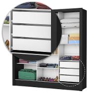 Guarda Roupa Roupeiro Santiago Plus 3 Portas De Correr Com Espelho Central 3 Gavetas Carioca Preto Cinamomo - 7