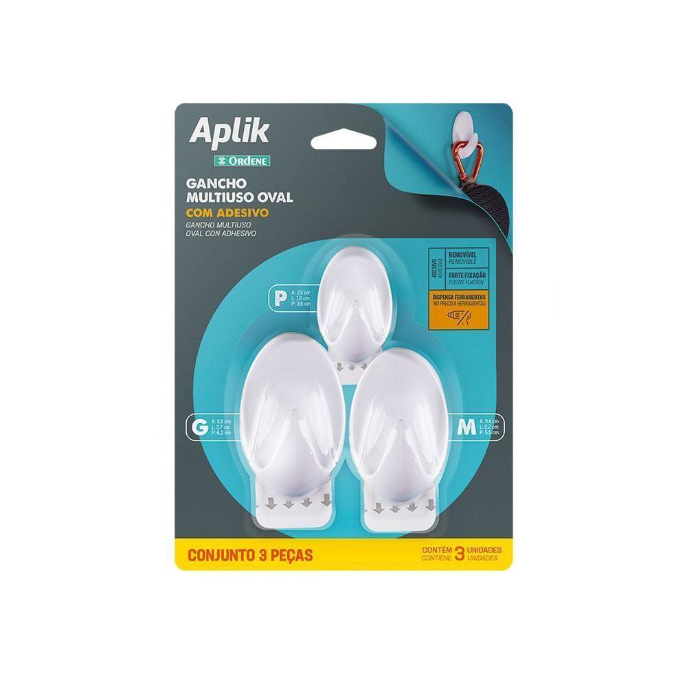 Kit Ganchos Adesivos Plásticos Oval Branco Aplik Ordene 3 Peças - 1