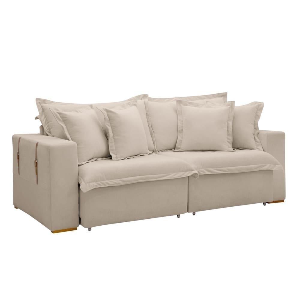 Sofá Cama Retrátil E Reclinável Arizona Boucle Bege 2,20m - 1