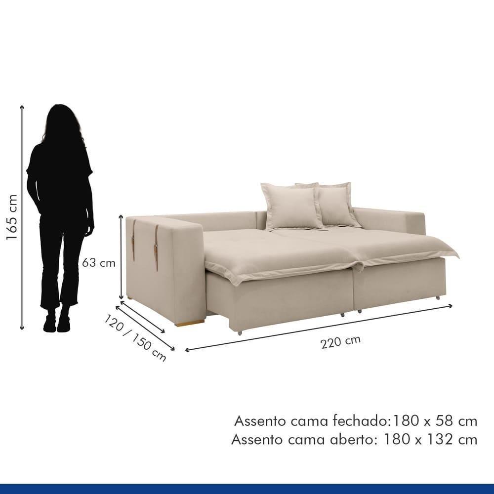 Sofá Cama Retrátil E Reclinável Arizona Boucle Bege 2,20m - 3