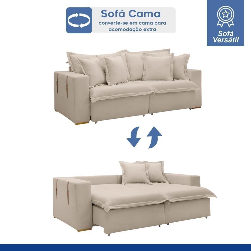 Sofá Cama Retrátil E Reclinável Arizona Boucle Bege 2,20m - 5