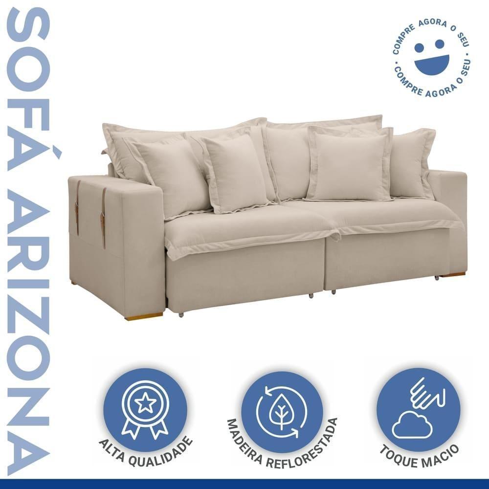 Sofá Cama Retrátil E Reclinável Arizona Boucle Bege 2,20m - 6
