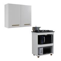 Conjunto Armário Aéreo 2 Portas E Balcão Para Cooktop 5 Bocas Branco - 1