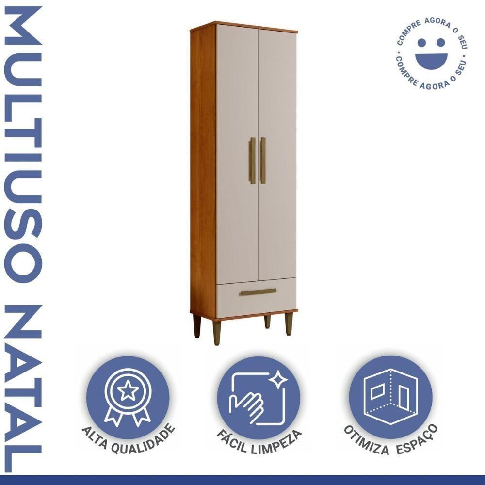Armário Multiuso Natal 2 Portas 1 Gaveta Nature Off White Kaiki Móveis - 4