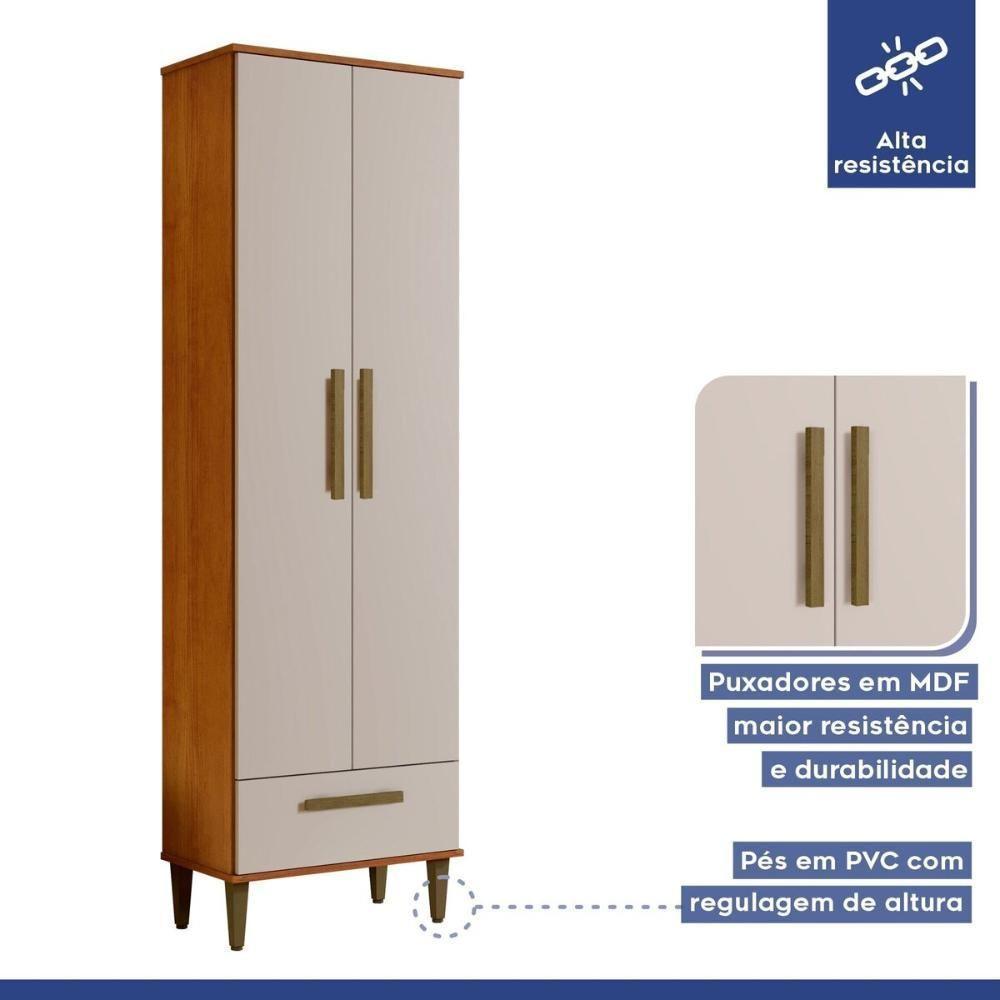 Armário Multiuso Natal 2 Portas 1 Gaveta Nature Off White Kaiki Móveis - 6