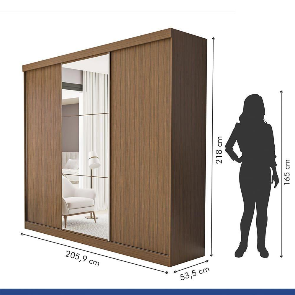 Guarda Roupa 3 Portas De Correr Com Espelho Central 4 Gavetas Barcelona Minastex Freijó - 3