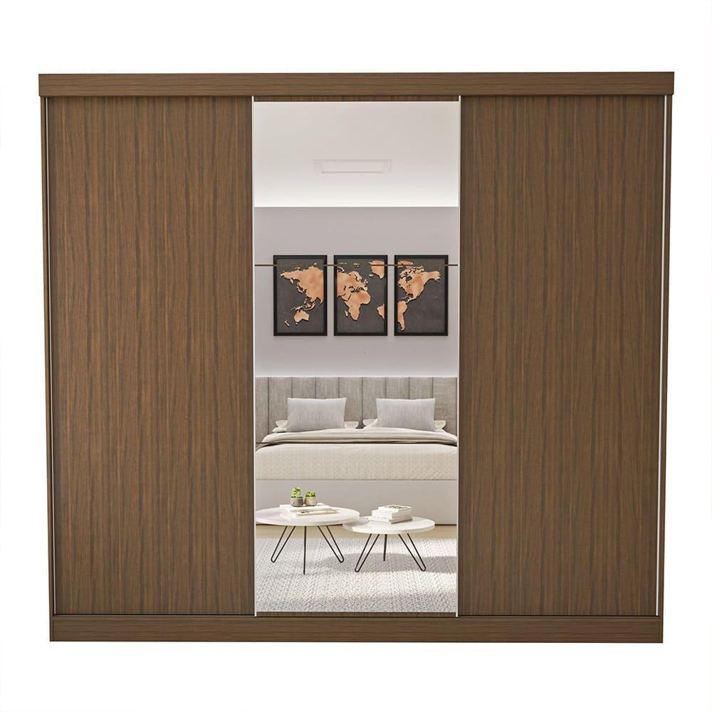 Guarda Roupa 3 Portas De Correr Com Espelho Central 4 Gavetas Barcelona Minastex Freijó - 8