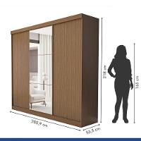 Guarda Roupa 3 Portas De Correr Com Espelho Central 4 Gavetas Barcelona Minastex Freijó - 3