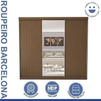 Guarda Roupa 3 Portas De Correr Com Espelho Central 4 Gavetas Barcelona Minastex Freijó - 7