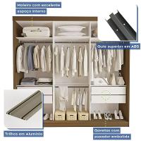 Guarda Roupa 3 Portas De Correr Com Espelho Central 4 Gavetas Barcelona Minastex Freijó - 9