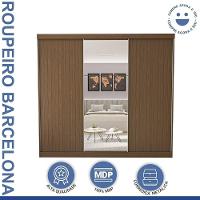 Guarda Roupa 3 Portas De Correr Com Espelho Central 4 Gavetas Barcelona Minastex Freijó - 10