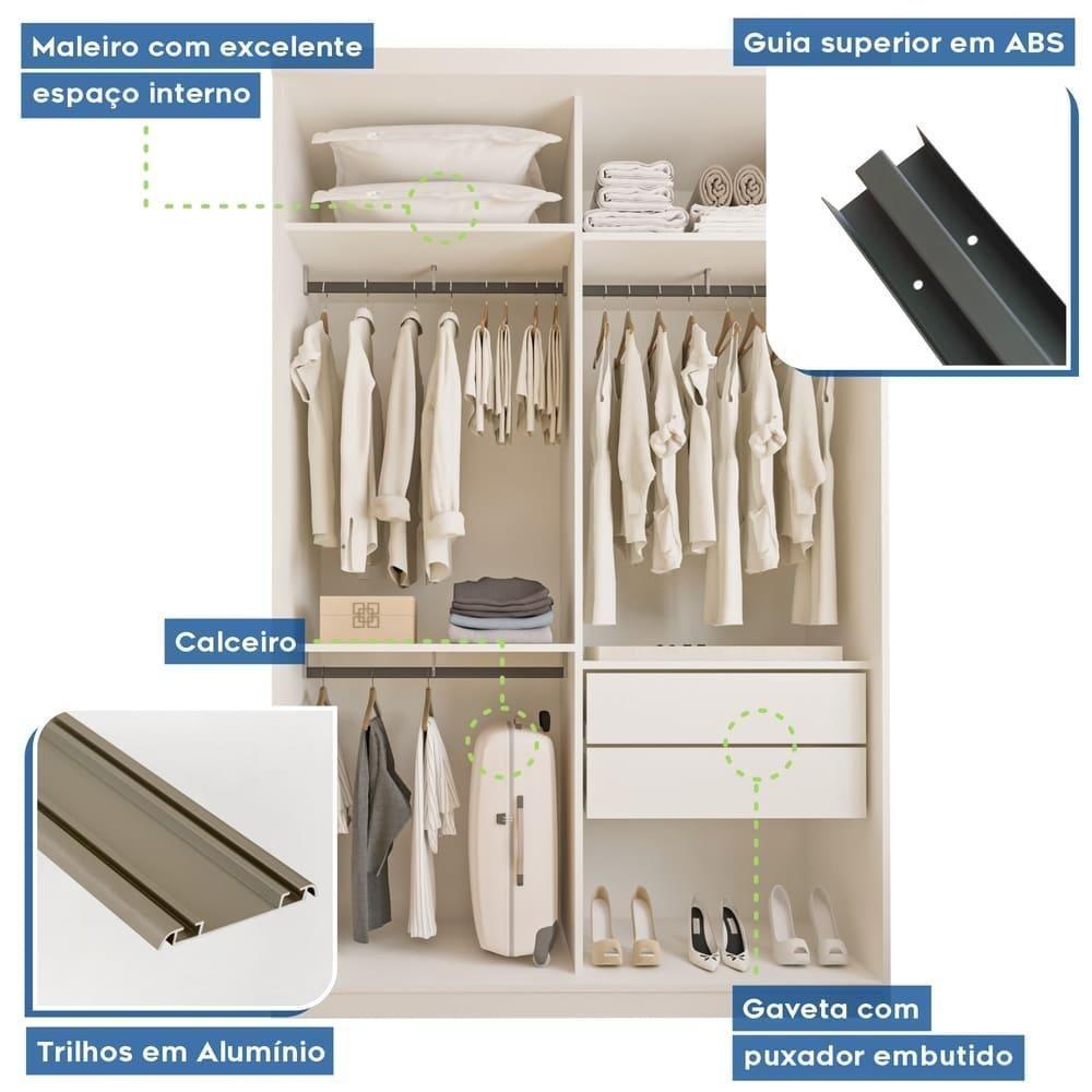 Guarda Roupa 2 Portas De Correr 2 Gavetas Kiara Minastex Branco - 6