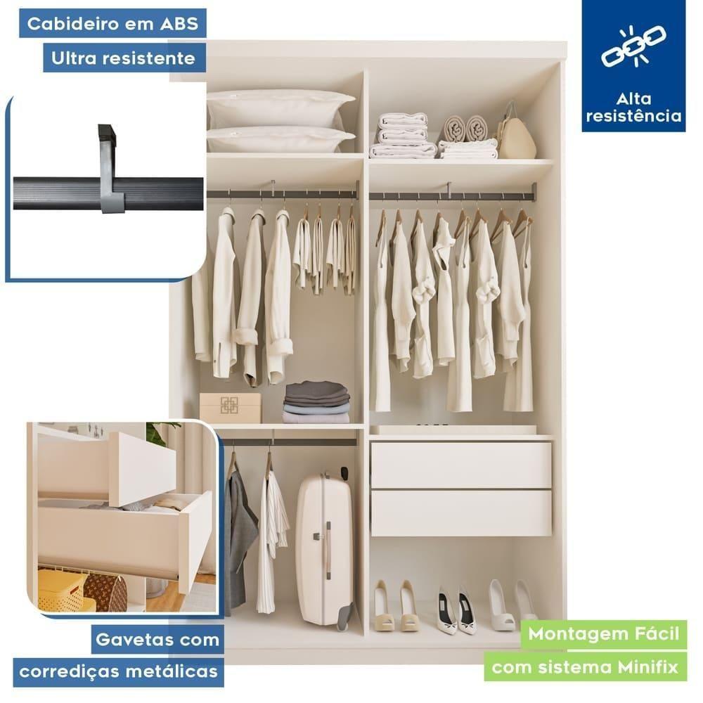 Guarda Roupa 2 Portas De Correr 2 Gavetas Kiara Minastex Branco - 7