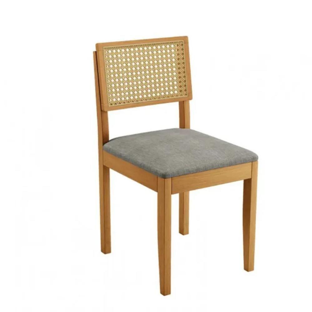 Conjunto 2 Cadeiras De Jantar Jade 03 Em Madeira Maciça Jcm E Encosto Rattan E Linho Cinza - 3