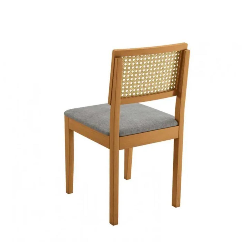 Conjunto 2 Cadeiras De Jantar Jade 03 Em Madeira Maciça Jcm E Encosto Rattan E Linho Cinza - 6